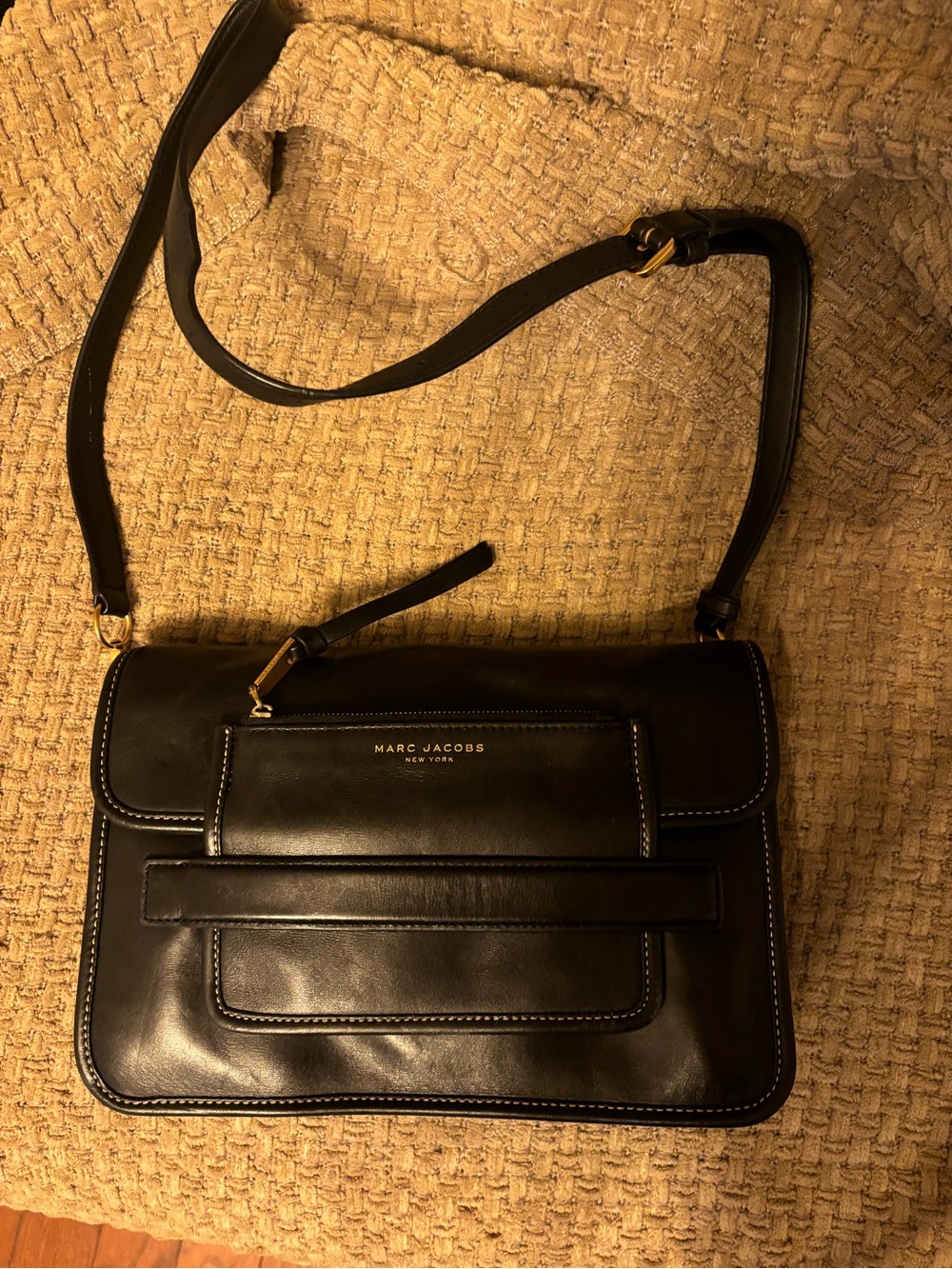 Vintage Marc Jacobs Black Leather Shoulder Bag with Gold Hardware